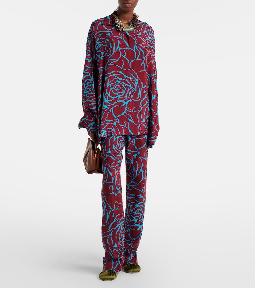 Printed oversized satin shirt - Dries Van Noten - Modalova