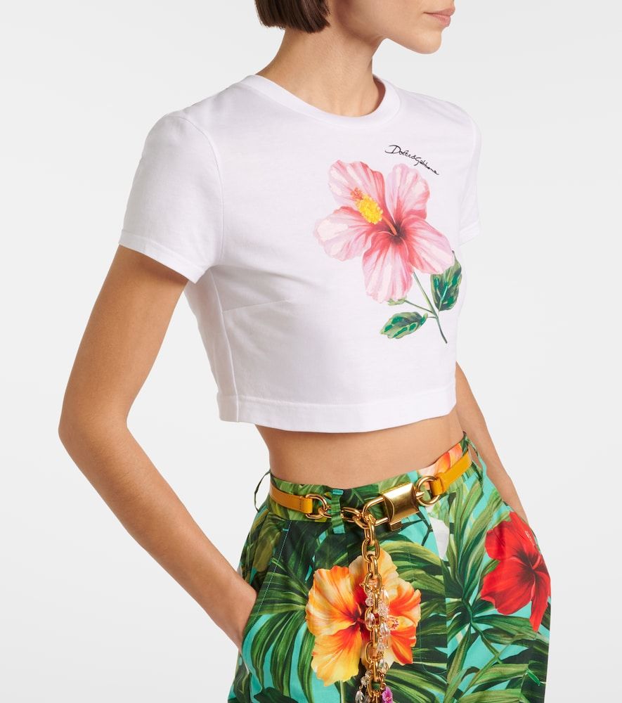 Crop top de algodón floral con logo - Dolce&Gabbana - Modalova