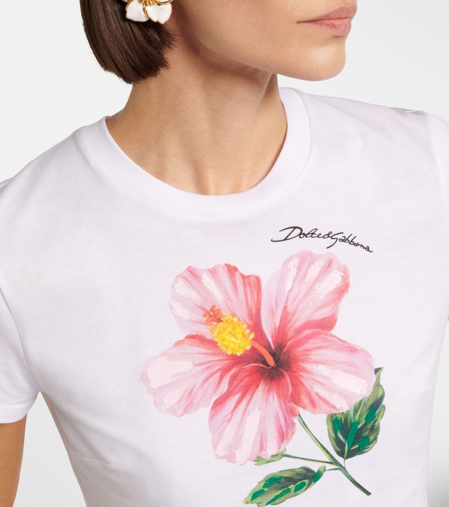 Crop top de algodón floral con logo - Dolce&Gabbana - Modalova