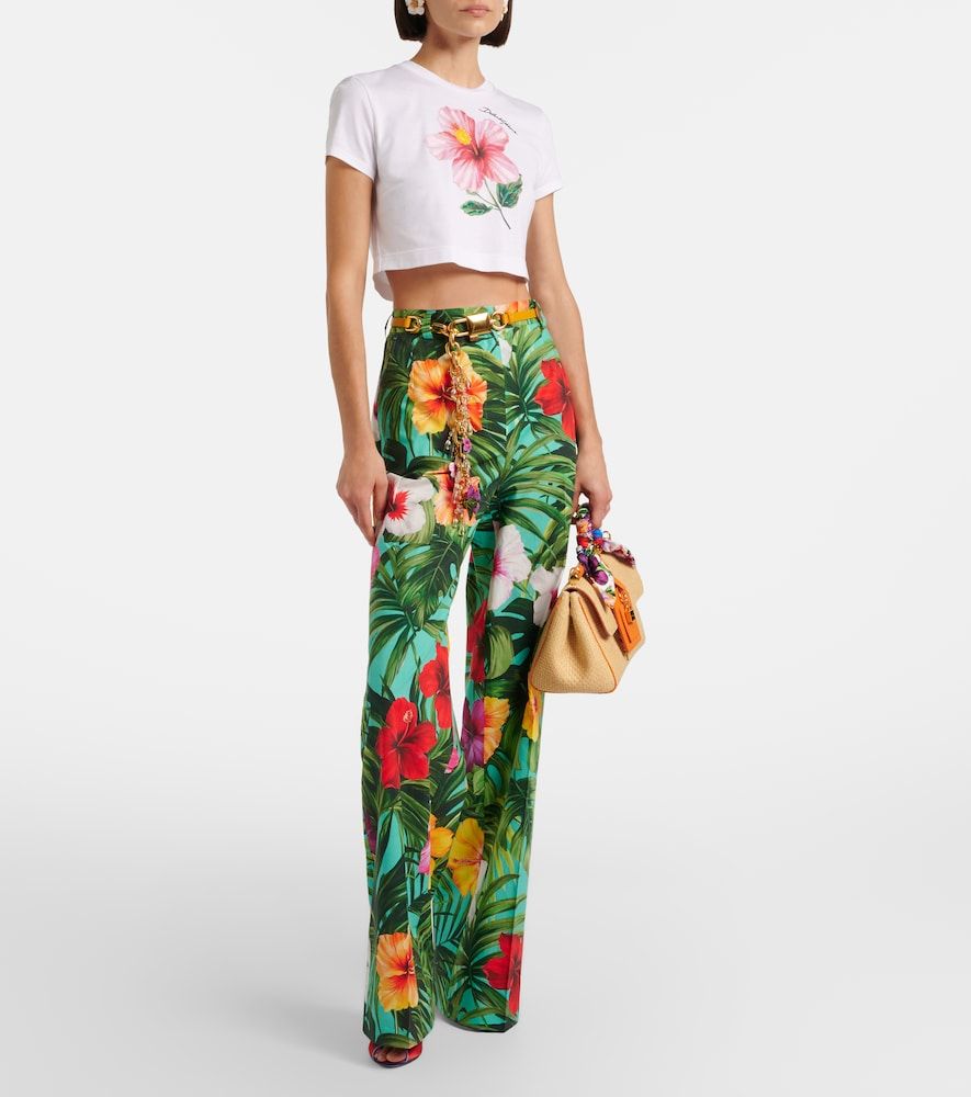Crop top de algodón floral con logo - Dolce&Gabbana - Modalova