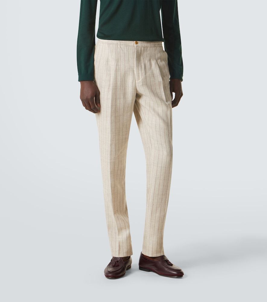 Pantalones slim de lino y lana a rayas - Rubinacci - Modalova
