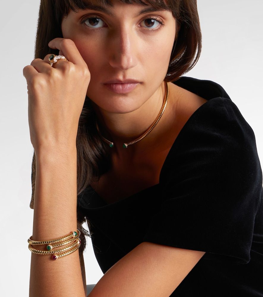 Bracciale rigido Trisolina Dolce in 18kt con smeraldi e diamanti - Marina B - Modalova