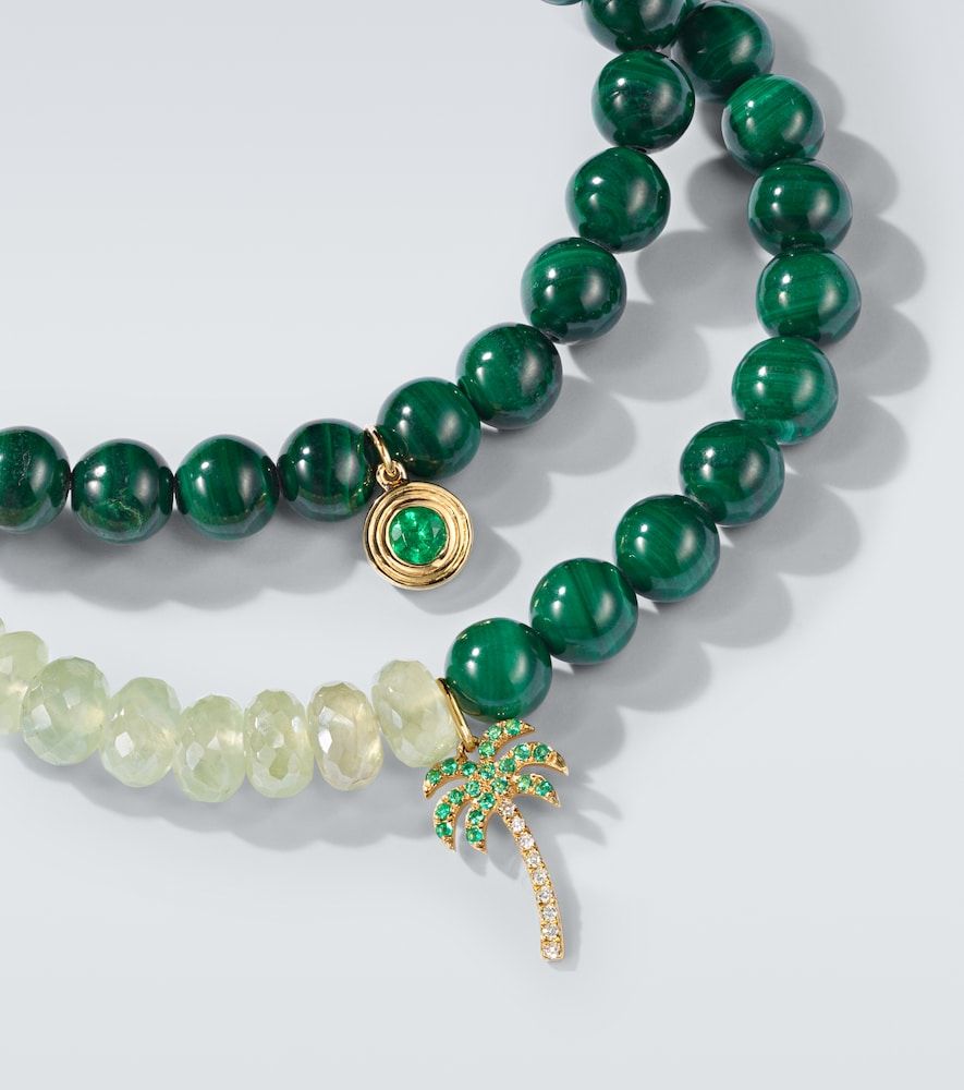 Set de 2 pulseras de cuentas de oro de 14 ct (585/1000) con esmeraldas y diamantes - Sydney Evan - Modalova