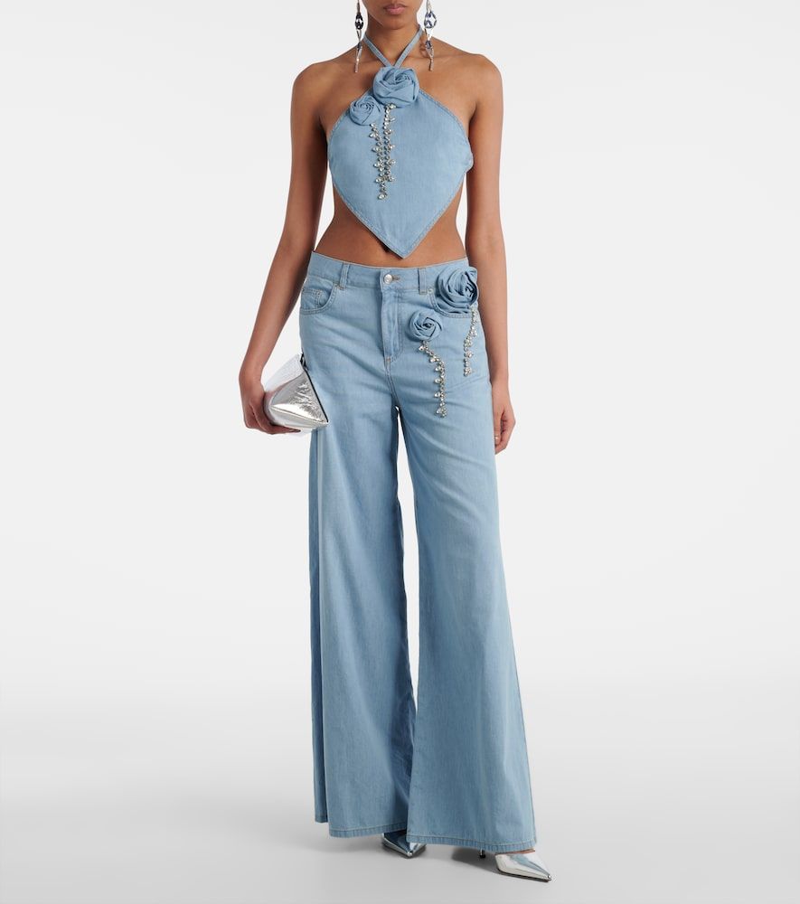Embellished floral-applique wide-leg jeans - Area - Modalova