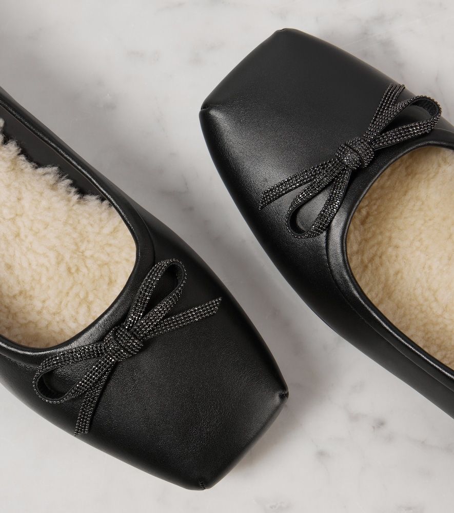 Monili bow-detail leather ballet flats - Brunello Cucinelli - Modalova