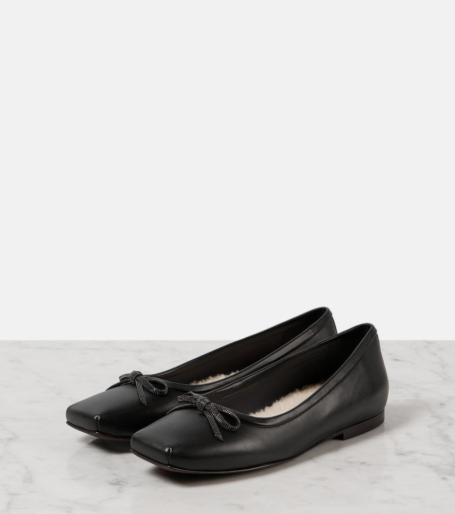 Monili bow-detail leather ballet flats - Brunello Cucinelli - Modalova