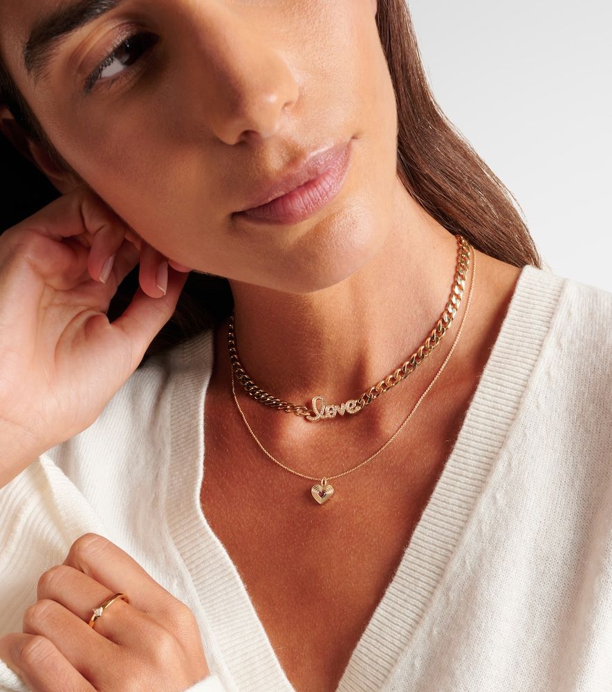 Collar Fluted Heart de oro de 14 ct con diamantes y rubí - Sydney Evan - Modalova