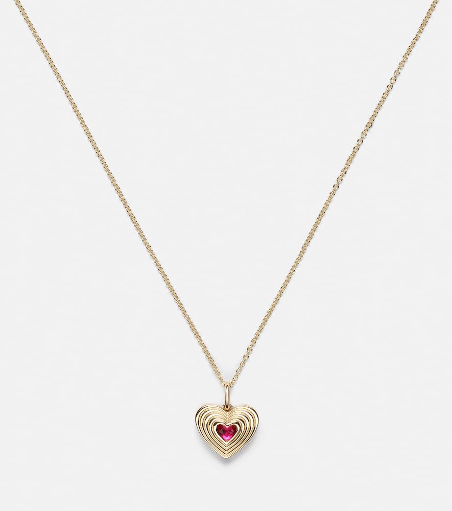 Collar Fluted Heart de oro de 14 ct con diamantes y rubí - Sydney Evan - Modalova