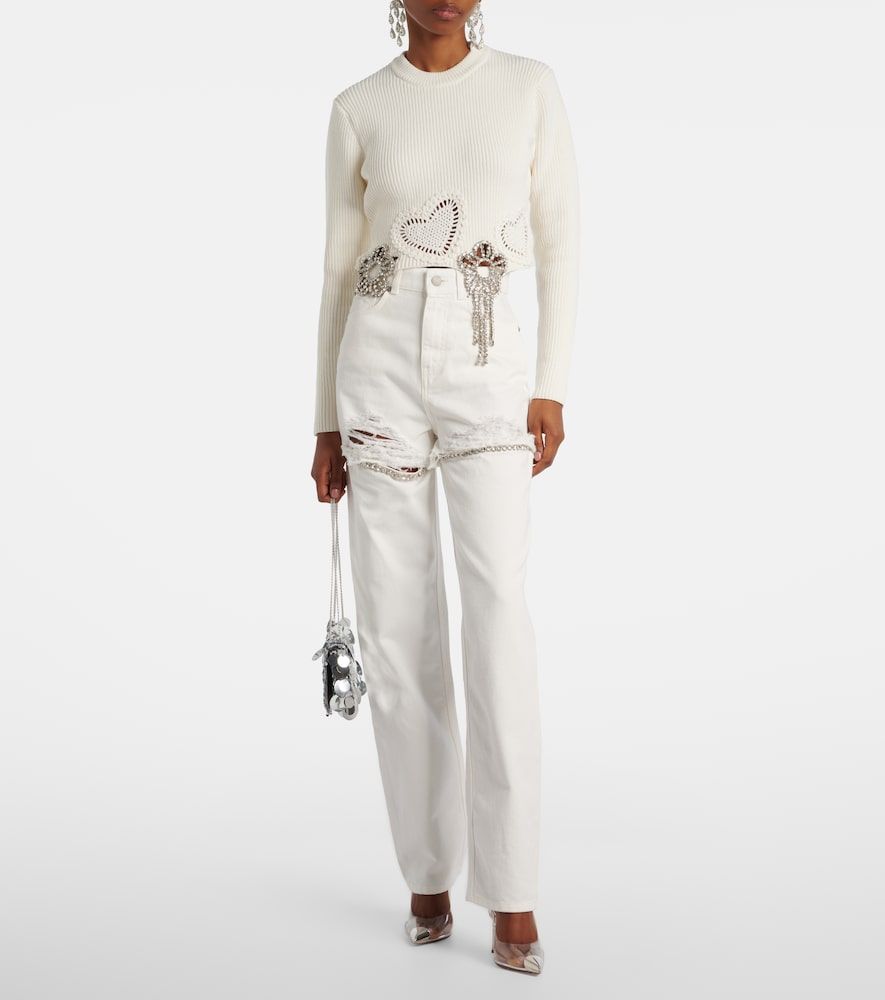 Distressed embellished wide-leg jeans - Area - Modalova