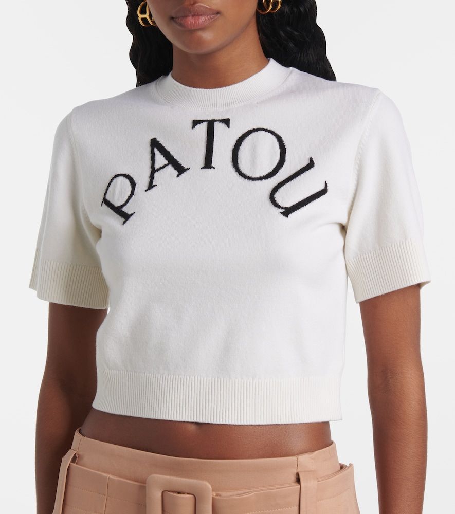Crop top jacquard en mezcla de lana con logo - Patou - Modalova