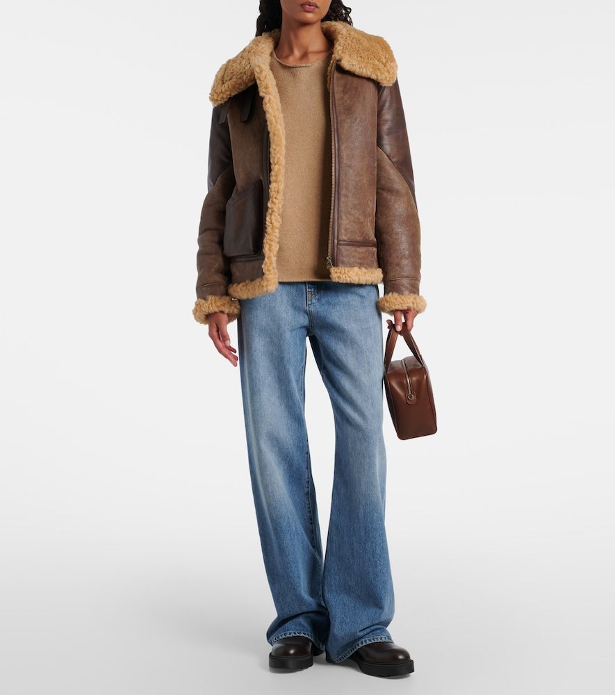 Shearling-trimmed leather jacket - Ralph Lauren Collection - Modalova