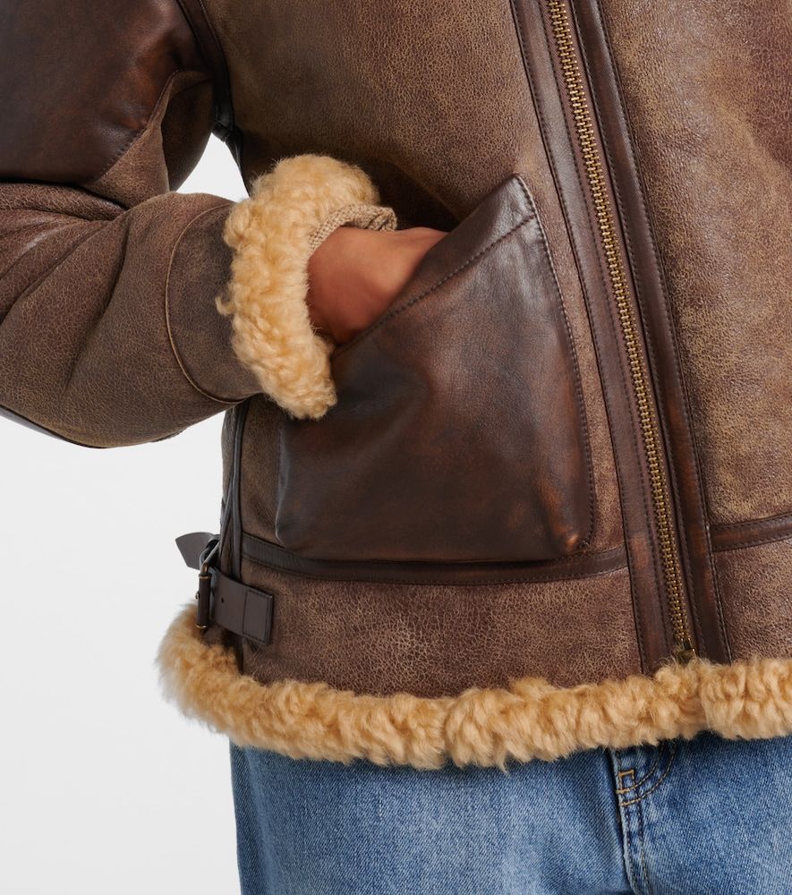 Giacca in pelle con shearling - Ralph Lauren Collection - Modalova