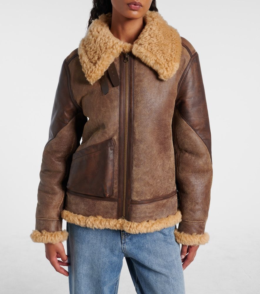 Giacca in pelle con shearling - Ralph Lauren Collection - Modalova