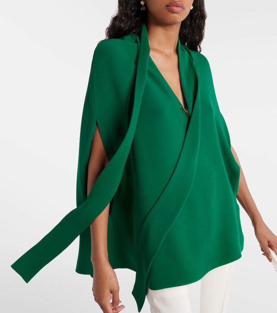 Caped tie-neck silk blouse - Valentino - Modalova