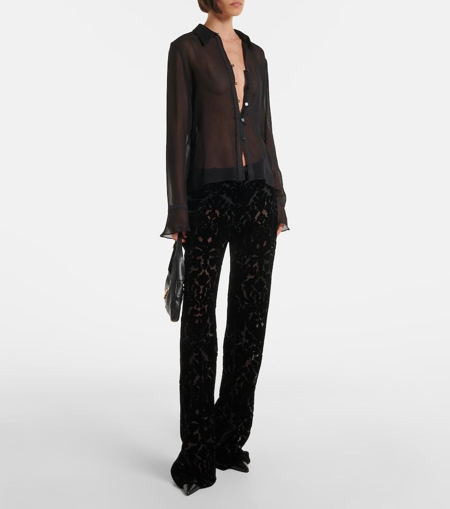 Floral devore velour straight pants - Gucci - Modalova