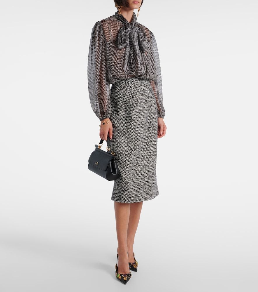 Tie-neck herringbone silk chiffon blouse - Dolce&Gabbana - Modalova