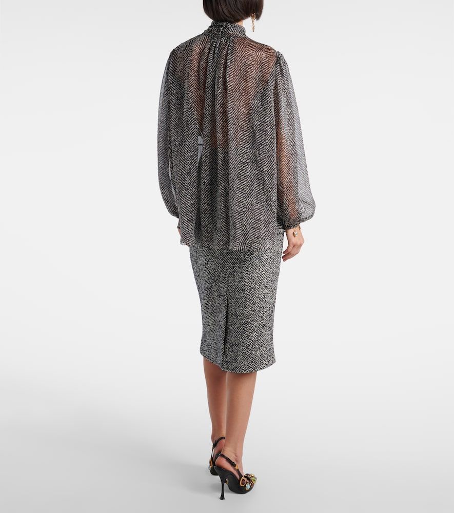 Tie-neck herringbone silk chiffon blouse - Dolce&Gabbana - Modalova