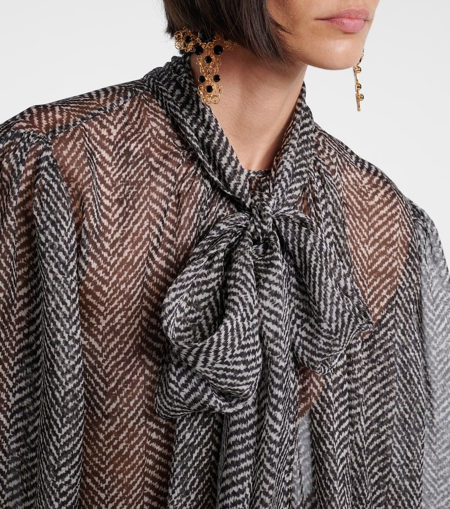 Tie-neck herringbone silk chiffon blouse - Dolce&Gabbana - Modalova