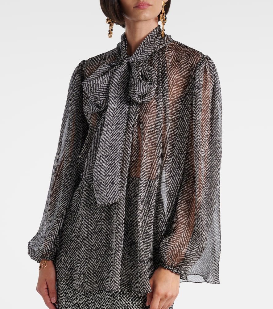 Tie-neck herringbone silk chiffon blouse - Dolce&Gabbana - Modalova