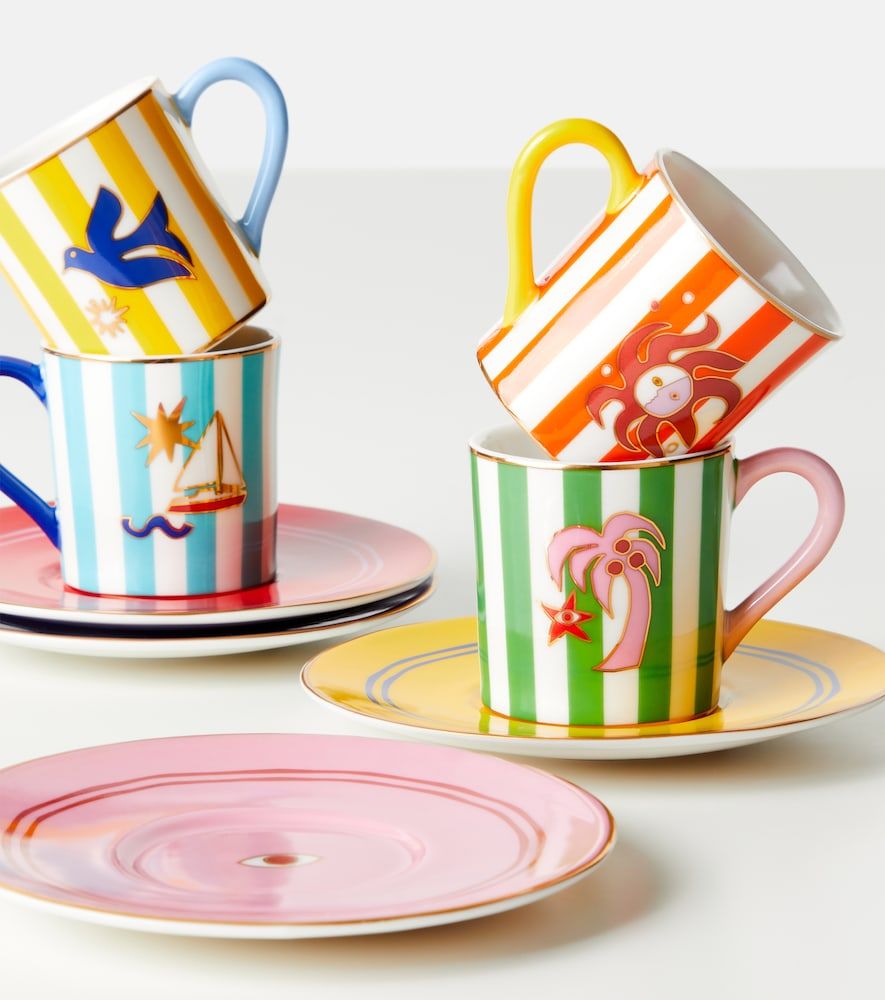 Set de 4 tazas de expreso y platillos Playa de porcelana - Jonathan Adler - Modalova