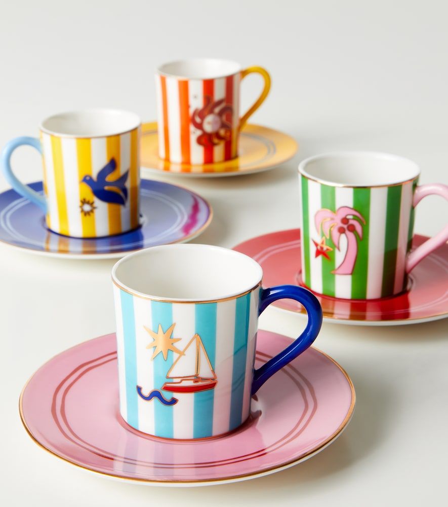 Set de 4 tazas de expreso y platillos Playa de porcelana - Jonathan Adler - Modalova