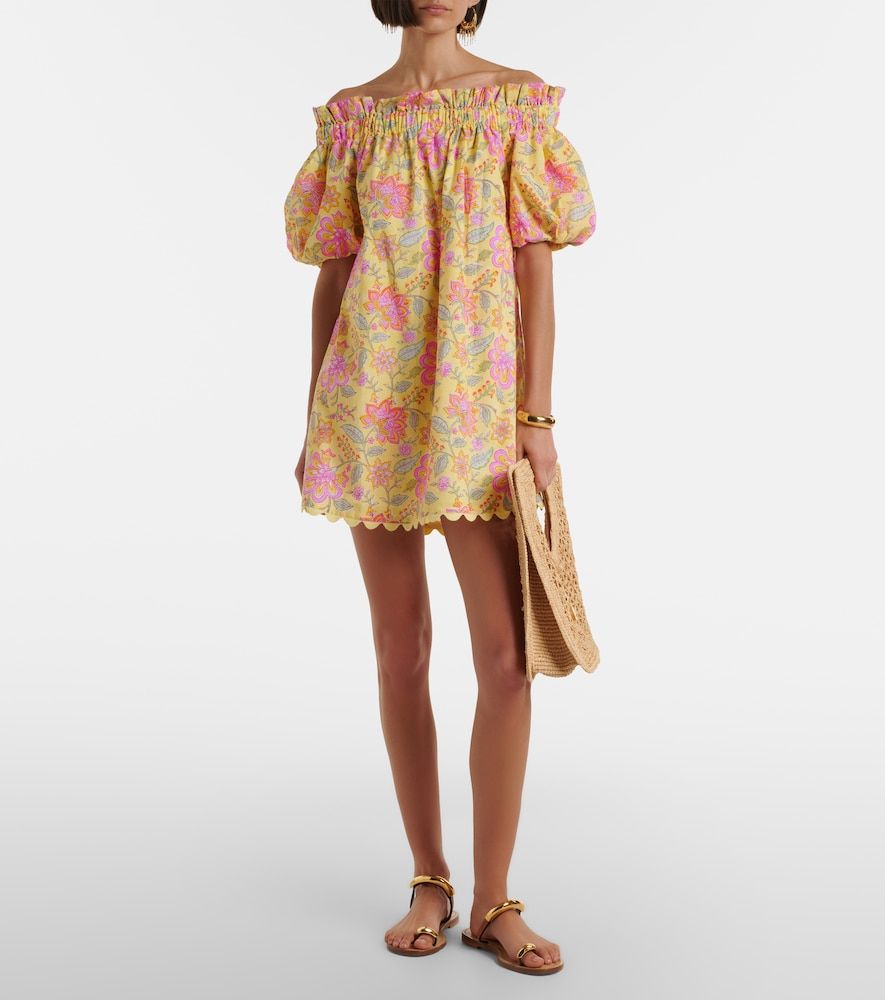 Abito corto in cotone floreale off-shoulders - Juliet Dunn - Modalova