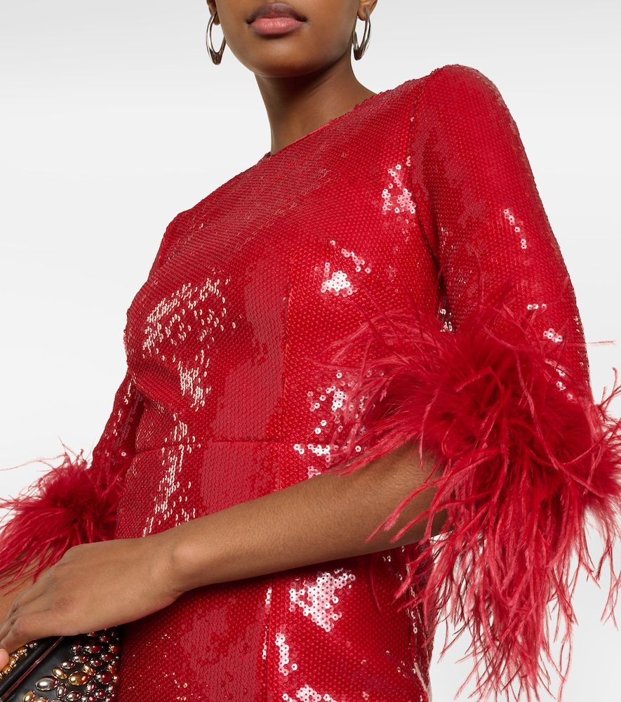 Nika feather-trimmed sequined midi dress - Rebecca Vallance - Modalova
