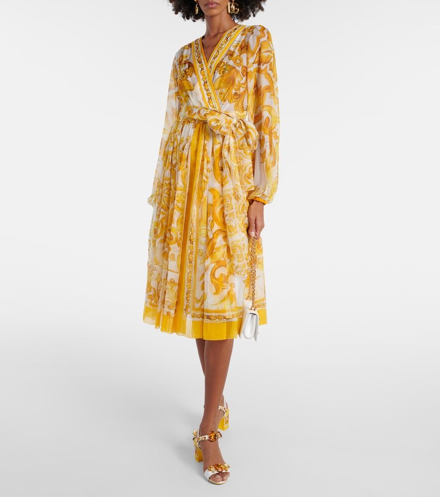 Vestido midi Majolica de chifón de seda - Dolce&Gabbana - Modalova