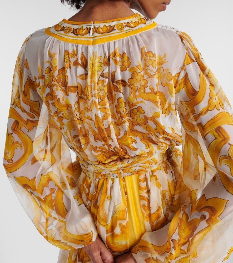 Vestido midi Majolica de chifón de seda - Dolce&Gabbana - Modalova