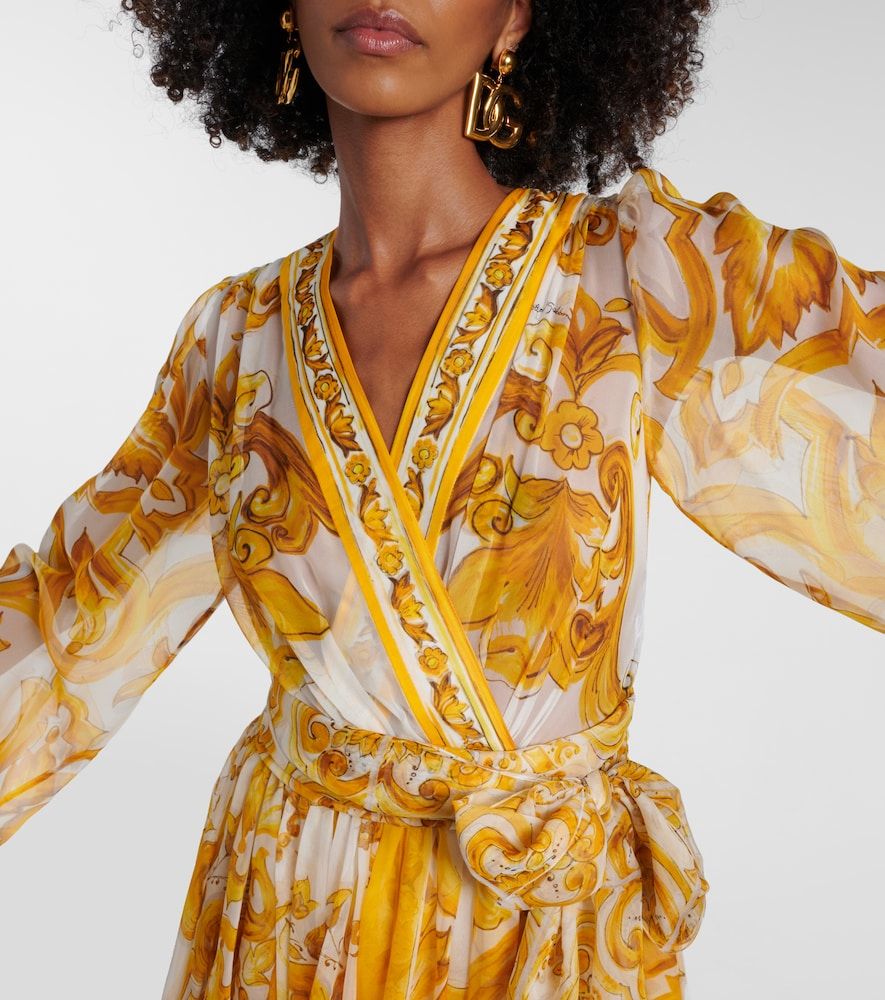 Vestido midi Majolica de chifón de seda - Dolce&Gabbana - Modalova