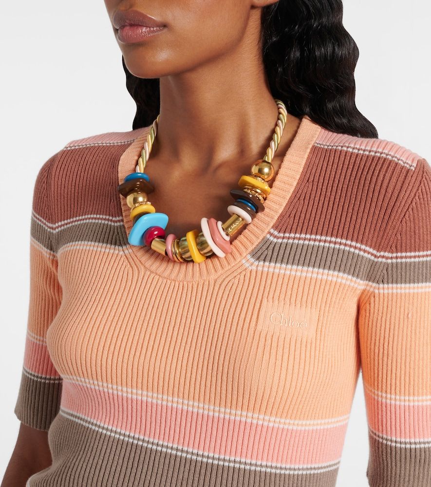 Chloé Top in maglia di cotone a coste a righe - Chloe - Modalova