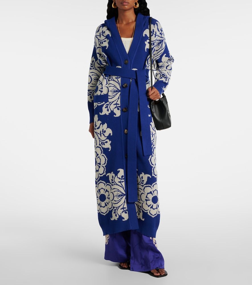 Floral waffle-knit hooded cardigan - Etro - Modalova