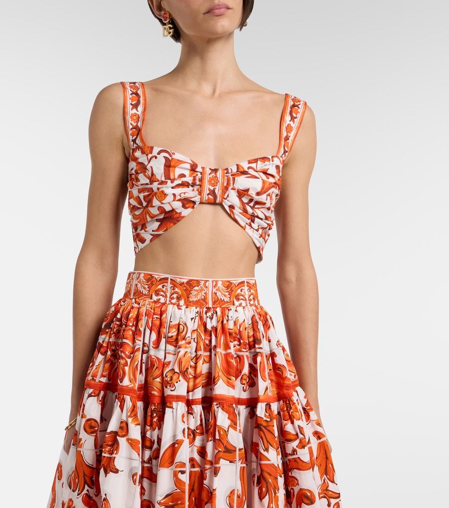 Crop top Majolica de popelín de algodón - Dolce&Gabbana - Modalova