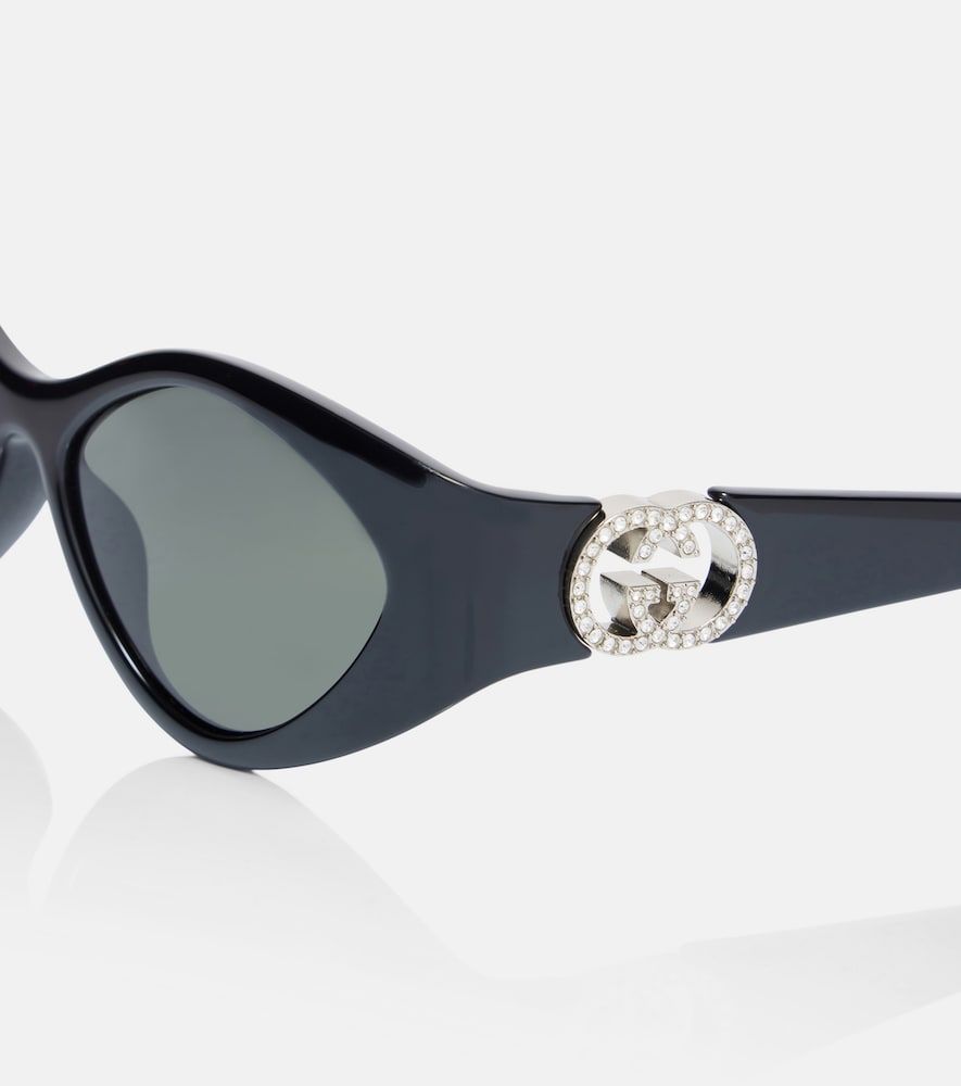 Occhiali da sole ovali Interlocking G con cristalli - Gucci - Modalova