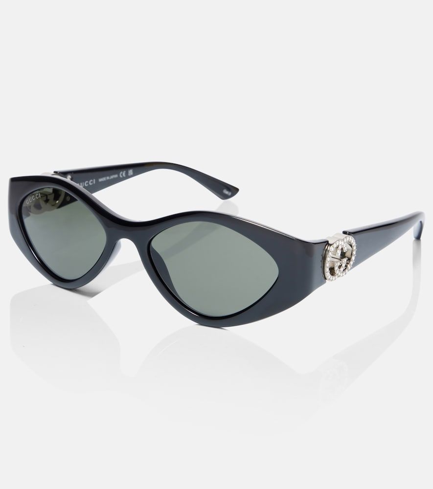 Occhiali da sole ovali Interlocking G con cristalli - Gucci - Modalova