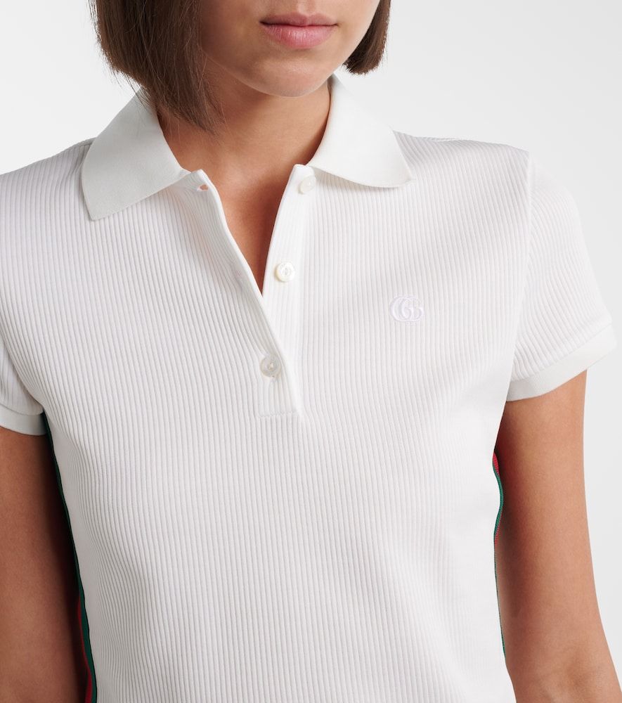 Web Stripe ribbed-knit cropped polo shirt - Gucci - Modalova