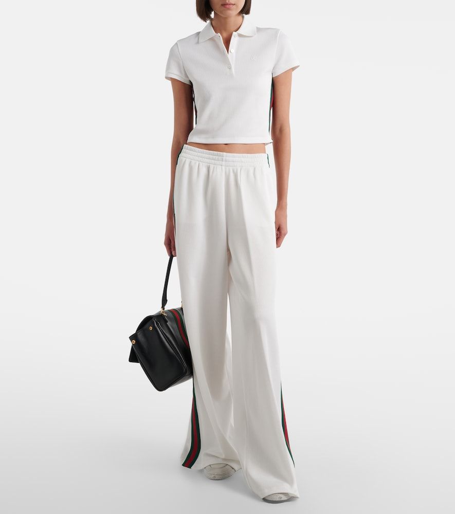 Web Stripe ribbed-knit cropped polo shirt - Gucci - Modalova