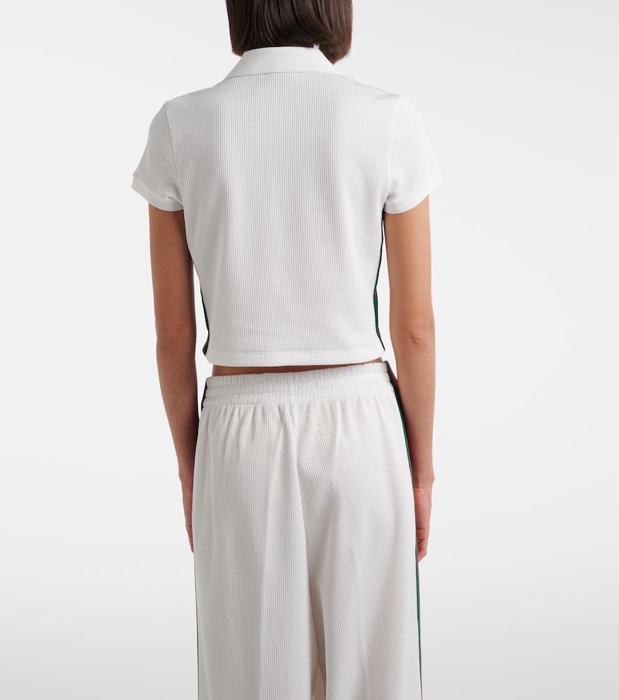 Web Stripe ribbed-knit cropped polo shirt - Gucci - Modalova