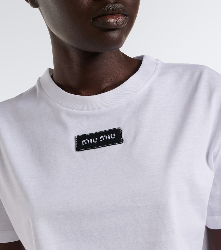 T-shirt in piqué di cotone con logo - Miu Miu - Modalova
