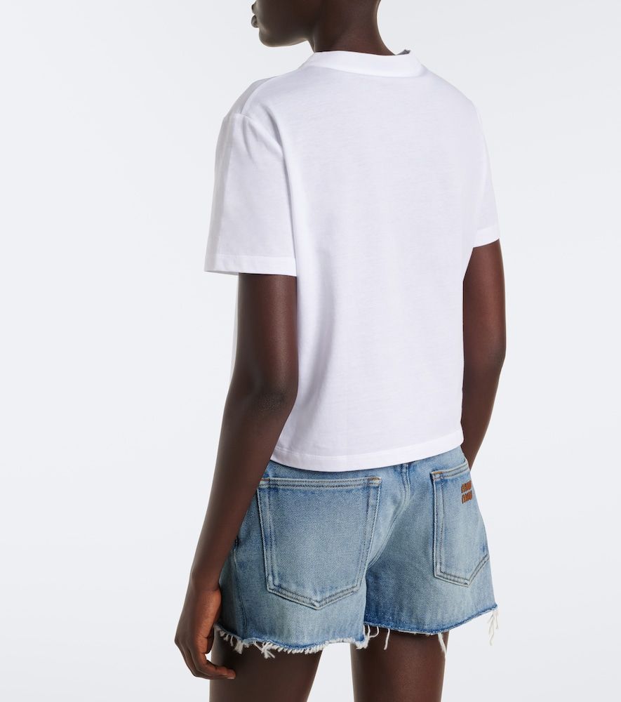 T-shirt in piqué di cotone con logo - Miu Miu - Modalova