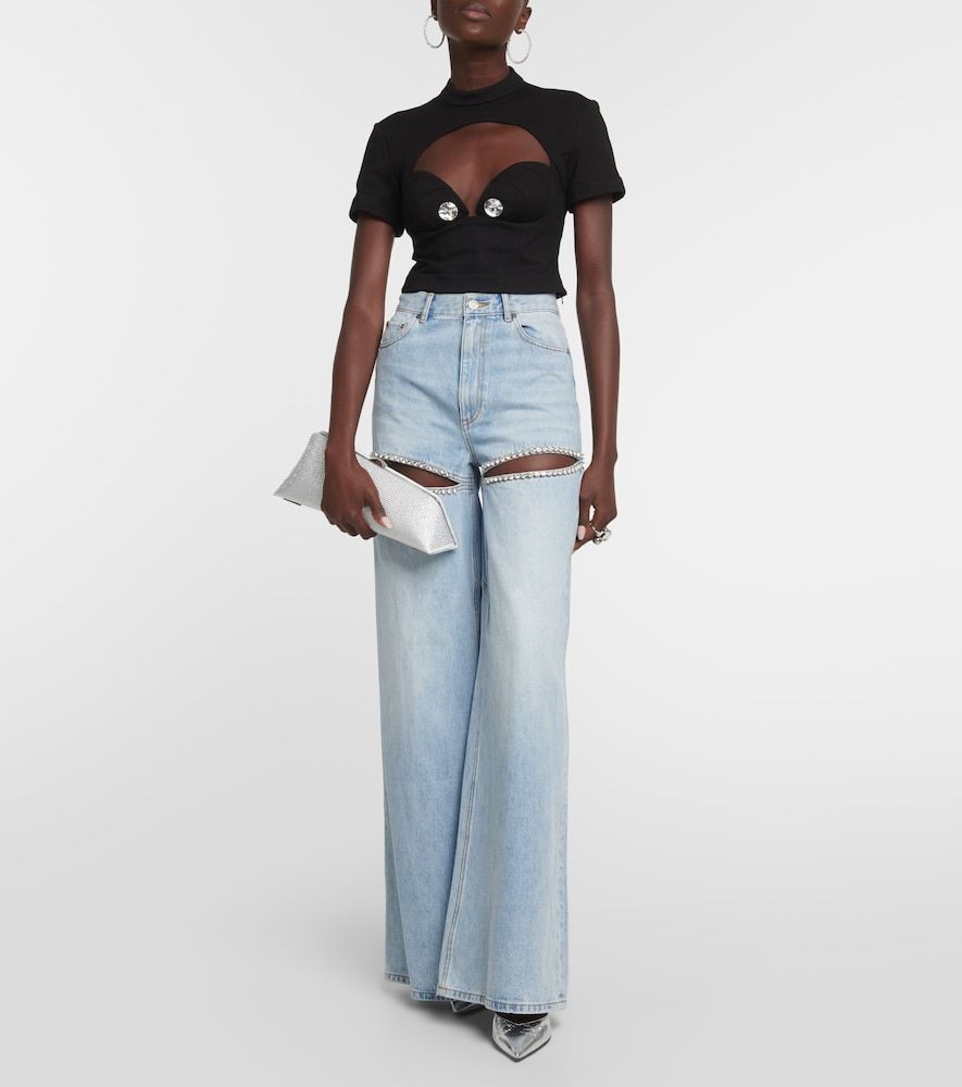 Cutout embellished high-rise wide-leg jeans - Area - Modalova
