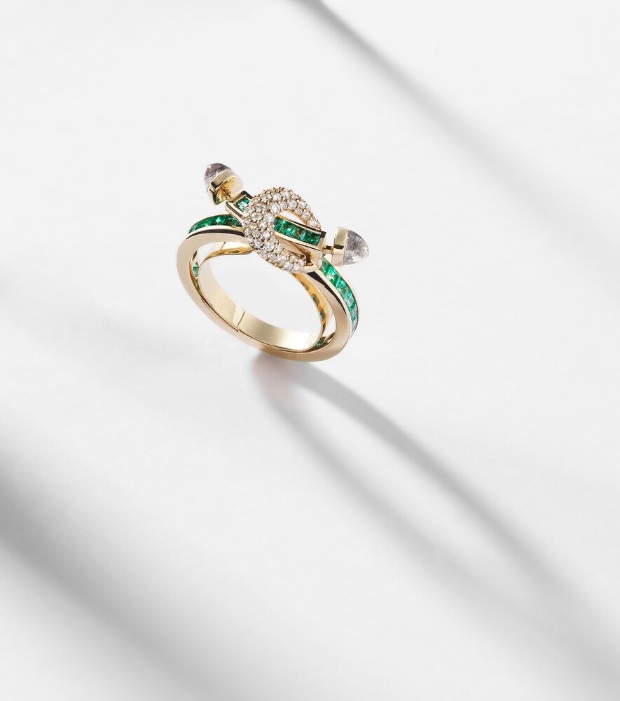 Chakra 18kt ring with emeralds and gemstones - Ananya - Modalova