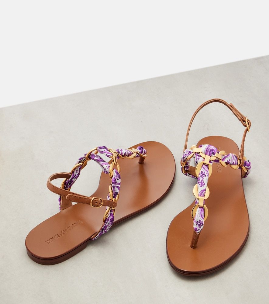 Sandalias Majolica de satén con piel - Dolce&Gabbana - Modalova