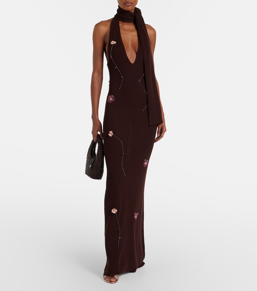 Stem floral-applique knitted maxi dress - Aya Muse - Modalova