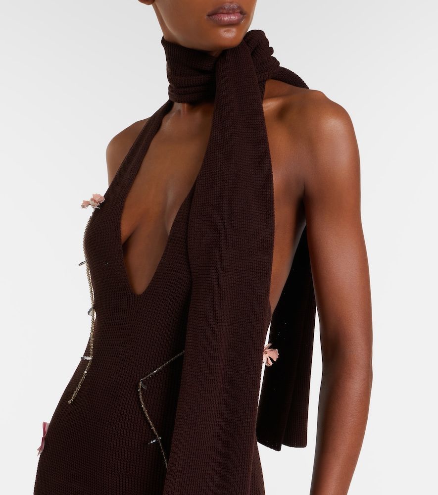 Stem floral-applique knitted maxi dress - Aya Muse - Modalova