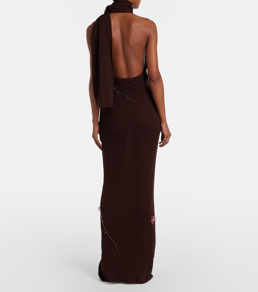 Stem floral-applique knitted maxi dress - Aya Muse - Modalova