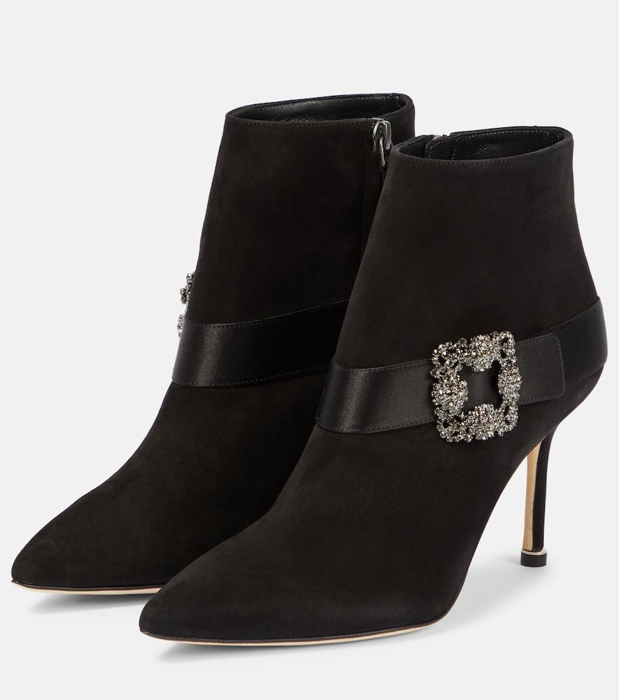 Verzierte Ankle Boots Plinianu 90 aus Veloursleder - Manolo Blahnik - Modalova