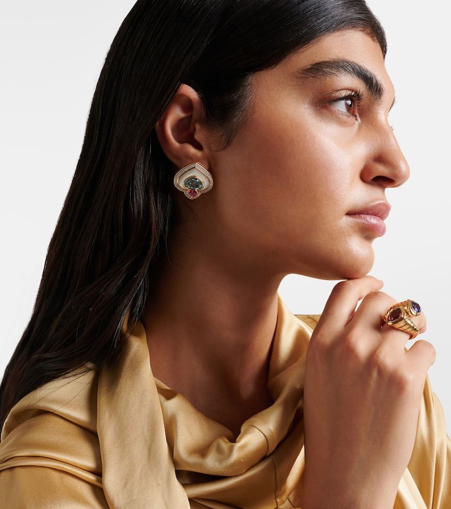 Popillia 18kt gold clip-on earrings with gemstones - Marina B - Modalova