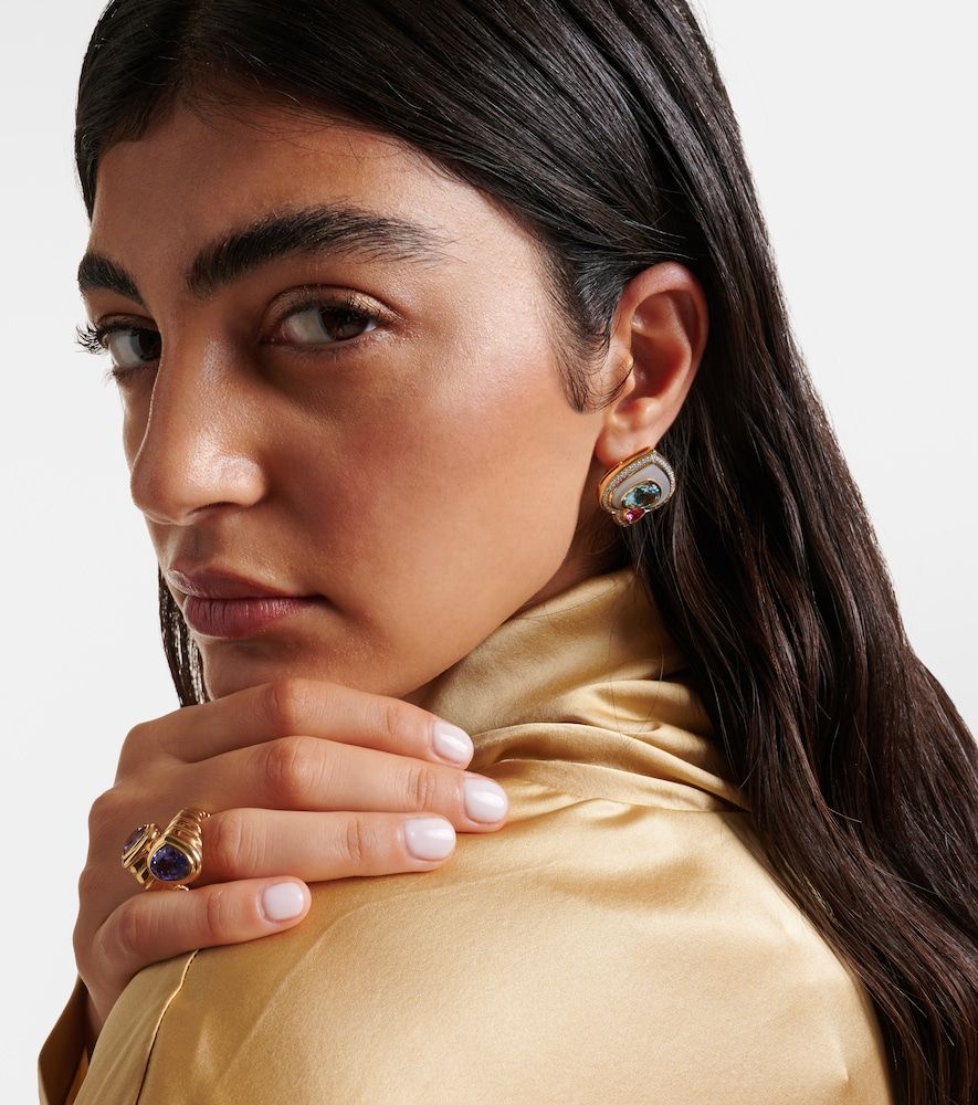 Popillia 18kt gold clip-on earrings with gemstones - Marina B - Modalova