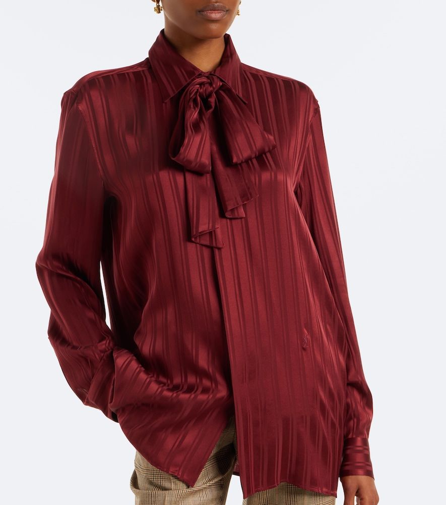 Striped tie-neck silk jacquard blouse - Saint Laurent - Modalova
